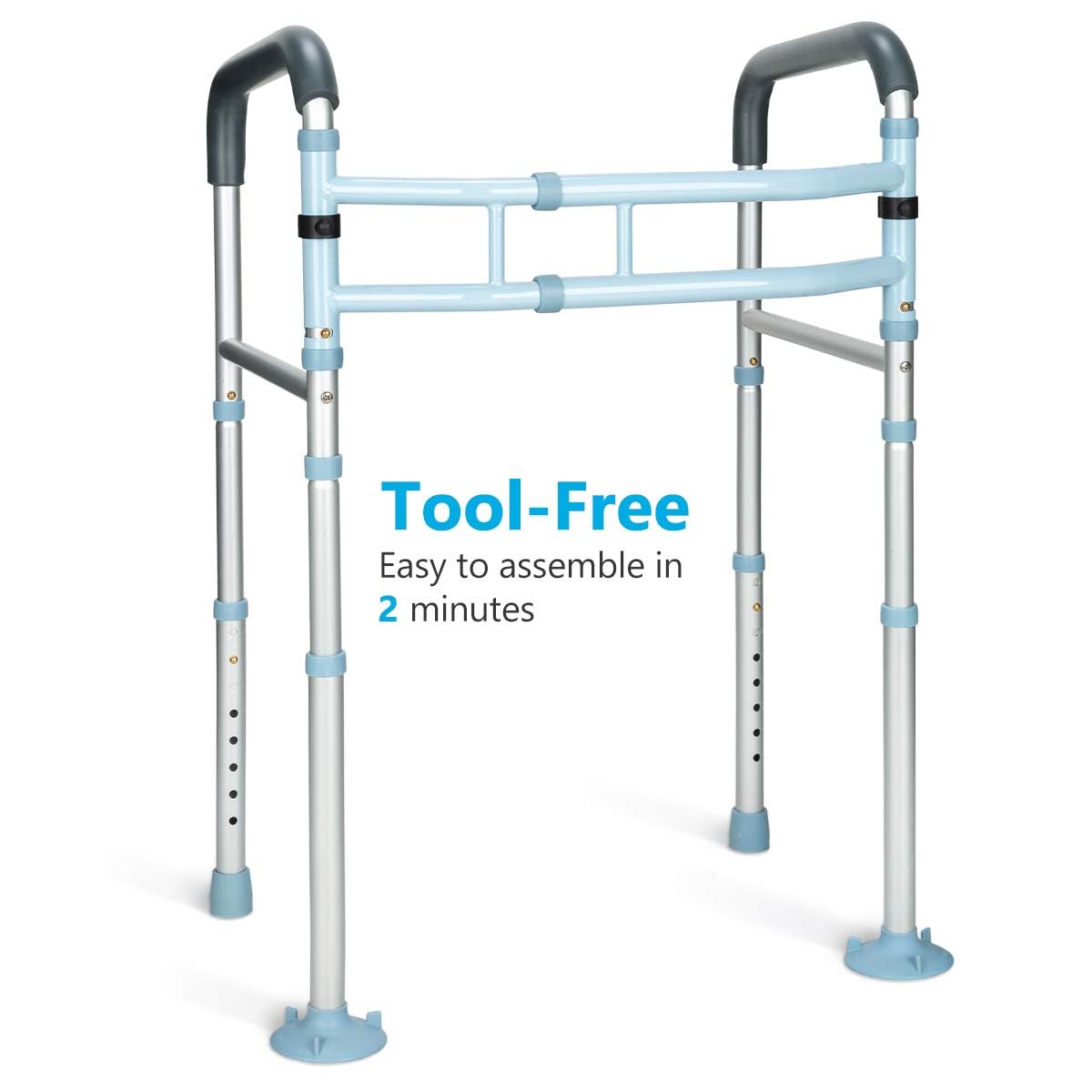 OasisSpace Stand Alone Toilet Safety Rail - Heavy Duty Medical Toilet Safety Frame for Elderly, Handicap and Disabled - Adjustable Bathroom Toilet Handrails, Width Adjustable Design, Fit Any Toilet