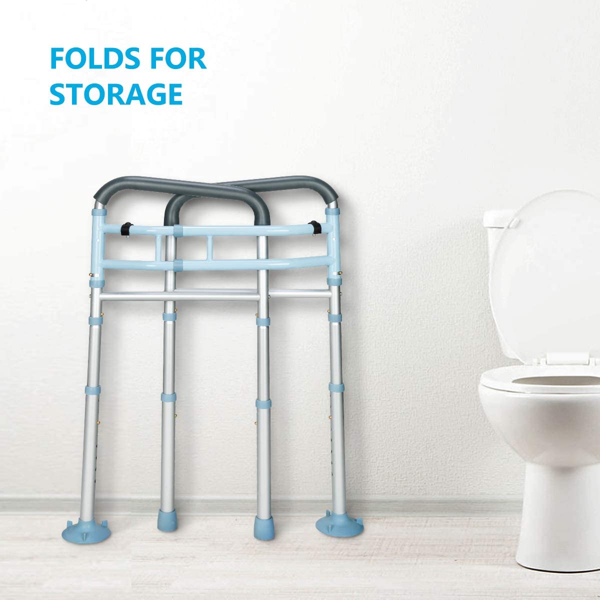 OasisSpace Stand Alone Toilet Safety Rail - Heavy Duty Medical Toilet Safety Frame for Elderly, Handicap and Disabled - Adjustable Bathroom Toilet Handrails, Width Adjustable Design, Fit Any Toilet