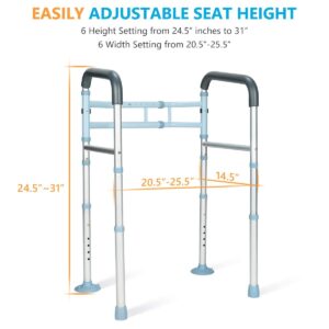 OasisSpace Stand Alone Toilet Safety Rail - Heavy Duty Medical Toilet Safety Frame for Elderly, Handicap and Disabled - Adjustable Bathroom Toilet Handrails, Width Adjustable Design, Fit Any Toilet