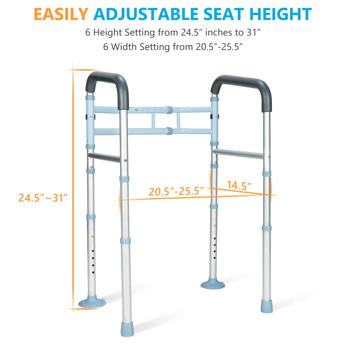 OasisSpace Stand Alone Toilet Safety Rail - Heavy Duty Medical Toilet Safety Frame for Elderly, Handicap and Disabled - Adjustable Bathroom Toilet Handrails, Width Adjustable Design, Fit Any Toilet