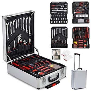 tuffiom tool box with tools 799pcs household tool set with aluminum trolley case, auto repair tool kit toolbox and wheels