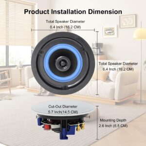 Herdio 4 Inches Flush Mount 2 Way Full Range in Wall Bluetooth Ceiling Speakers,Perfect for Humid Indoor Outdoor Placement Bath, Kitchen,Bedroom,Covered Porches A Pair