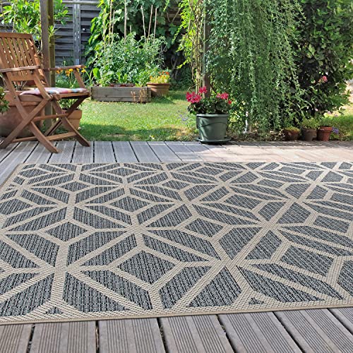 Rugshop Contemporary Geometric Design for Patio Rugs,Deck Rugs,Balcony Rugs Indoor/Outdoor Area Rug 5' x 7' Blue