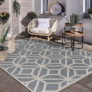 Rugshop Contemporary Geometric Design for Patio Rugs,Deck Rugs,Balcony Rugs Indoor/Outdoor Area Rug 5' x 7' Blue