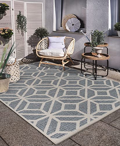 Rugshop Contemporary Geometric Design for Patio Rugs,Deck Rugs,Balcony Rugs Indoor/Outdoor Area Rug 5' x 7' Blue