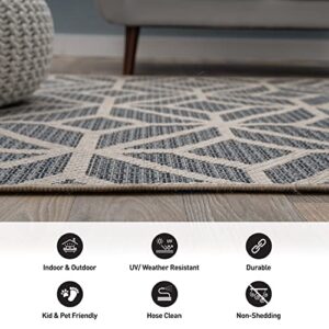 Rugshop Contemporary Geometric Design for Patio Rugs,Deck Rugs,Balcony Rugs Indoor/Outdoor Area Rug 5' x 7' Blue