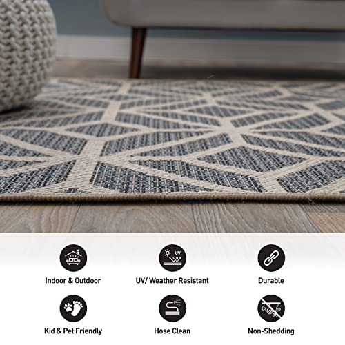 Rugshop Contemporary Geometric Design for Patio Rugs,Deck Rugs,Balcony Rugs Indoor/Outdoor Area Rug 5' x 7' Blue