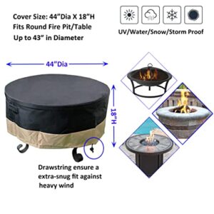 ProHome Direct 44 Inch Fire Pit Cover-Waterproof 600D Heavy Duty Round Patio Fire Bowl Cover, Weather Resistant Material,44" D X 18" H