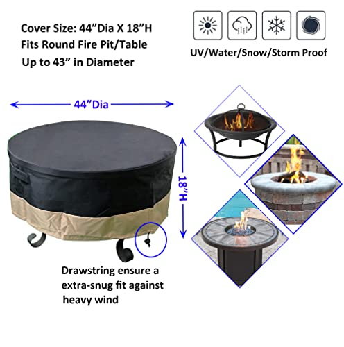 ProHome Direct 44 Inch Fire Pit Cover-Waterproof 600D Heavy Duty Round Patio Fire Bowl Cover, Weather Resistant Material,44" D X 18" H