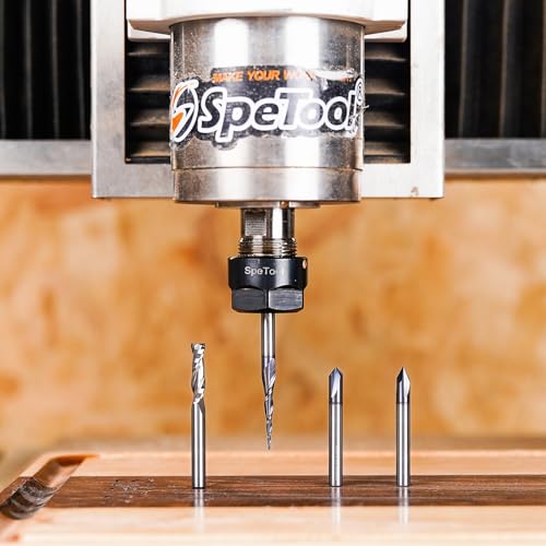 SpeTool CNC Router Bits Carving Set for Wood Profile V Groove Engraving Solid Carbide 1/4 Inch Shank