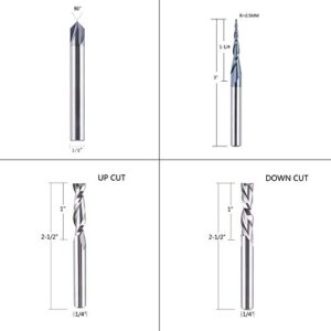 SpeTool CNC Router Bits Carving Set for Wood Profile V Groove Engraving Solid Carbide 1/4 Inch Shank