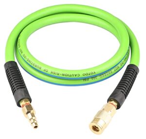 yotoo hybrid lead-in air hose 3/8-inch by 6-feet 300 psi heavy duty, lightweight, kink resistant, all-weather flexibility with bend restrictors, 1/4-inch industrial quick coupler and plug