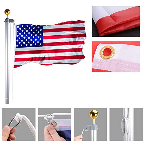 Voilamart 25 FT Sectional Flag Pole Heavy Duty Aluminum Outdoor In ground Flagpole with 3'*5' American Flag and Gold Ball for Residential or Commercial Use