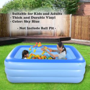 Inflatable Family Swim Play Center Pool, 82" x 56" x 25" Giant Blow Up Pool Summer Water Fun with Inflatable Soft Floor for Family, Garden, Outdoor, Backyard (Blue)