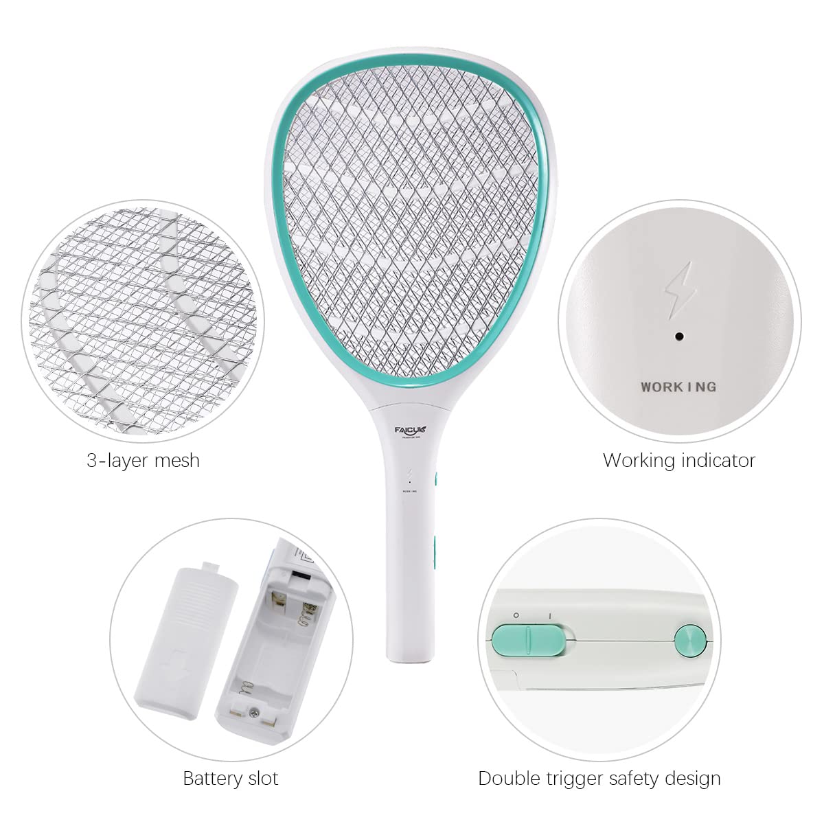 Faicuk Handheld Bug Zapper Racket Electric Fly Swatter