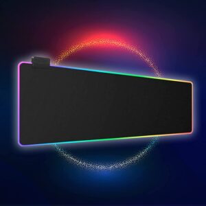 tilted nation rgb gaming mouse pad large - led extended mousepad desk mat with 8 adjustable light modes - computer mouse and keyboard pad - non slip rubber base, easy to clean water proof surface
