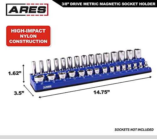 ARES 60008-30-Piece 3/8 in METRIC Magnetic Socket Organizer -BLUE -Holds 15 Standard (Shallow) and 15 Deep Sockets -Perfect for your Tool Box -Also Available in BLACK