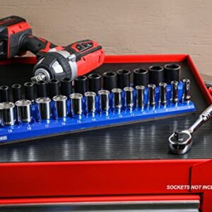 ARES 60008-30-Piece 3/8 in METRIC Magnetic Socket Organizer -BLUE -Holds 15 Standard (Shallow) and 15 Deep Sockets -Perfect for your Tool Box -Also Available in BLACK