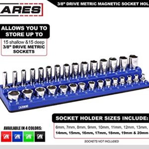 ARES 60008-30-Piece 3/8 in METRIC Magnetic Socket Organizer -BLUE -Holds 15 Standard (Shallow) and 15 Deep Sockets -Perfect for your Tool Box -Also Available in BLACK