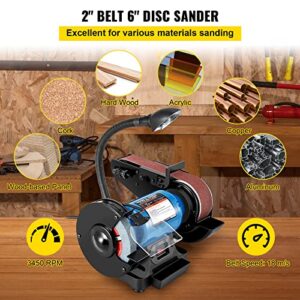 Happybuy 2 IN 1 2inch Belt Grinder for Knife Making 6inch 3450rpm per min Belt and Disc Bench Sander 90 Degree Belt Holder with Sturdy Base and LED Working Lamp