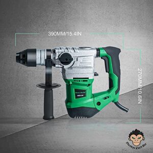 Monkey King Bar -1-1/4 inch SDS PLUS Rotary Hammer Drills 12Amp 1500w 120v 60Hz Impact Hammer Drills for Concrete-Safety Clutch 3 Functions Includes Tile Removal Tool 11 Pcs Accessories Set