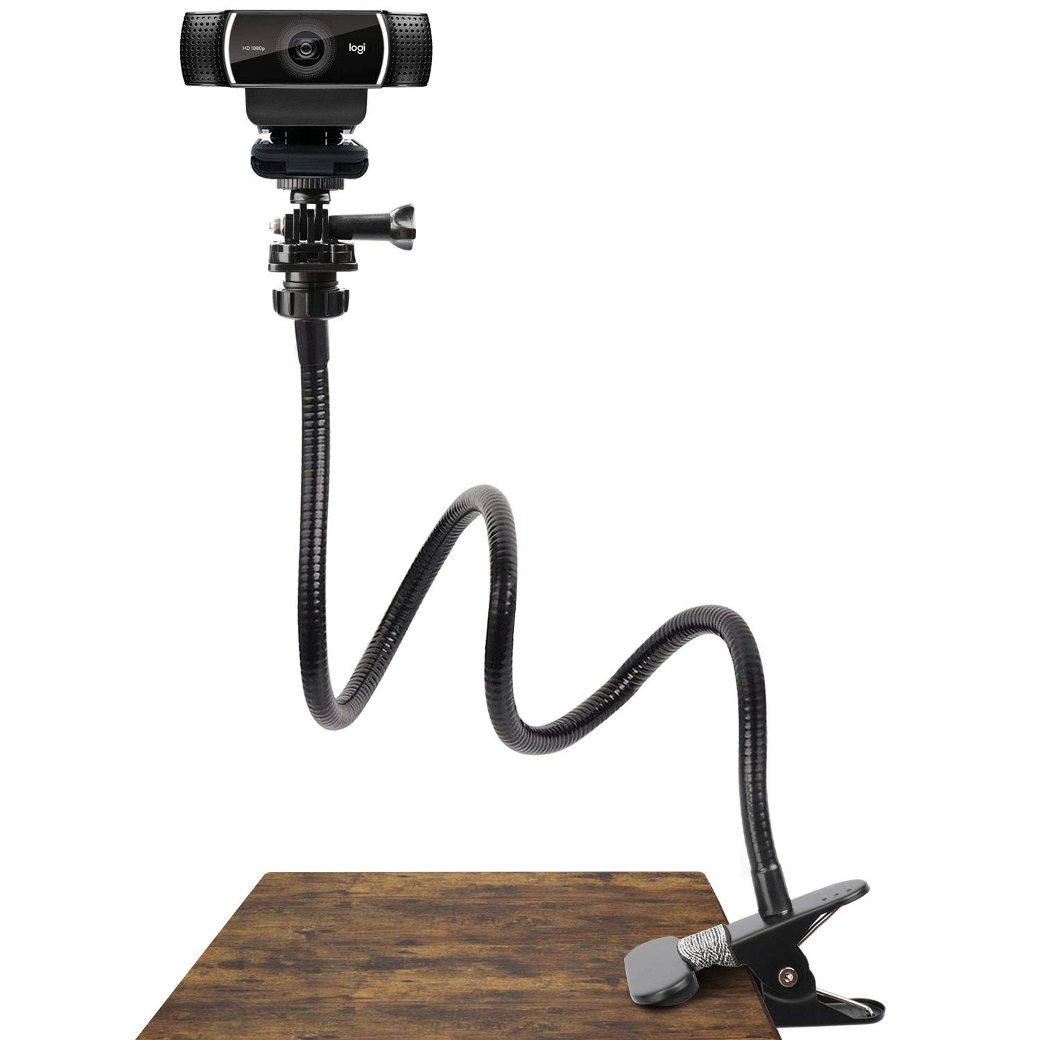 Pipishell 25 Inch Webcam Stand - Flexible Desk Mount Clamp Gooseneck Stand for Logitech Webcam C960,C930e,C930,C920,C920S,C922x,C922, Brio 4K, C925e,C615 and Other Devices with 1/4" Thread-PIWS01