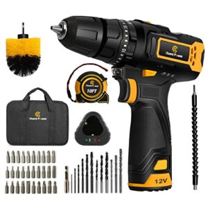 c p chantpower cordless hammer drill, 12v impact drill set with dual-speed, 21+1+1 torque settings, 3/8’’ keyless chuck, 45pcs accessories bits, fast charger with tool bag