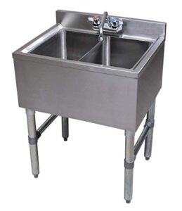 commercial stainless steel two compartment under bar sink 19" x 24"