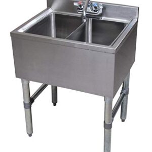 Commercial Stainless Steel Two Compartment Under Bar Sink 19" x 24"