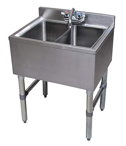 Commercial Stainless Steel Two Compartment Under Bar Sink 19" x 24"