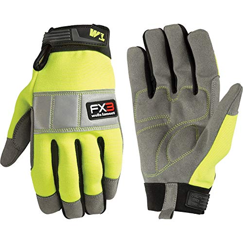 Wells Lamont Men's FX3 Extreme Dexterity H-Viz Fluorescent Work Gloves, Touchscreen,Yellow Large 7860