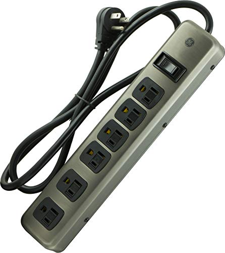 GE UltraPro 6-Outlet Surge Protector, Brushed Nickel, 34767