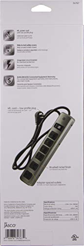 GE UltraPro 6-Outlet Surge Protector, Brushed Nickel, 34767