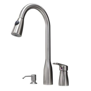 hotis kitchen faucets for sink 3 hole, kitchen faucet with pull down sprayer, 2 hole kitchen faucet set stainless steel single handle, brushed nickel with side single handle and soap dispenser