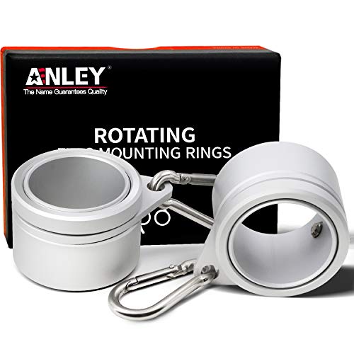 Anley 1.26" Aluminum Flagpole Mounting Rings Set - Anti Wrap 360° Rotatable Ring with Carabiners - Ideal for 1-1/4 Inch Diameter Flag Pole & Flag with 2 Grommets (Silver, Pack of 2)