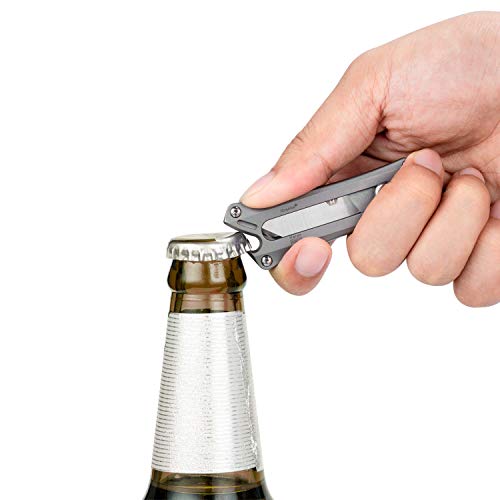 RovyVon V20 Titanium Utility Knife,Razor Blade Replaceable Knife,with Bottle Opener Keychain EDC Tool for Outdoor Hiking Camping (Gray)