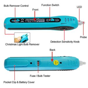 ALLOSUN Christmas Light Tester Bulb&Fuse Checker Gun 12-600 V AC Repair Non Contact AC Voltage Tester Light Bulb Removal Tool Fuse Bulb Tester,Blue