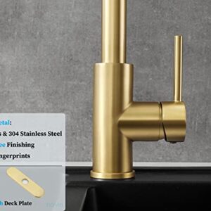 Havin Gold Kitchen Faucet with Pull Down Sprayer, High Arc Stainless Steel Material, with cUPC Ceramic Cartridge,with 10" Deck Plate,Fit for 1 or 3 Holes Kitchen Sink or Laundry Sink,Brushed Gold