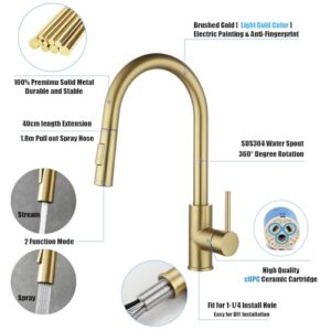 Havin Gold Kitchen Faucet with Pull Down Sprayer, High Arc Stainless Steel Material, with cUPC Ceramic Cartridge,with 10" Deck Plate,Fit for 1 or 3 Holes Kitchen Sink or Laundry Sink,Brushed Gold