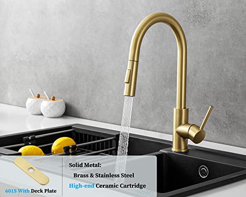 Havin Gold Kitchen Faucet with Pull Down Sprayer, High Arc Stainless Steel Material, with cUPC Ceramic Cartridge,with 10" Deck Plate,Fit for 1 or 3 Holes Kitchen Sink or Laundry Sink,Brushed Gold