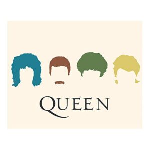 queen band - silhouette music wall art decor, this ready to frame vintage music poster print is perfect for music room, office, studio, and man cave room decor aesthetic, unframed - 8 x 10”