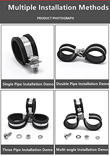 Solarson Stainless Steel Cable Clamp 1/2 Inch(0.5 inch) 20 Pack , Pipe Clamp,Metal Clamp,Tube Clamp, Rubber Cushioned Insulated Clamp, Wire Cord Installation 12 mm