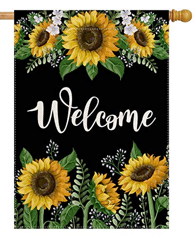 Welcome Sunflower Large House Flag Vertical Double Sided 28 x 40 Inch Summer Farmhouse Burlap Yard Outdoor Decor