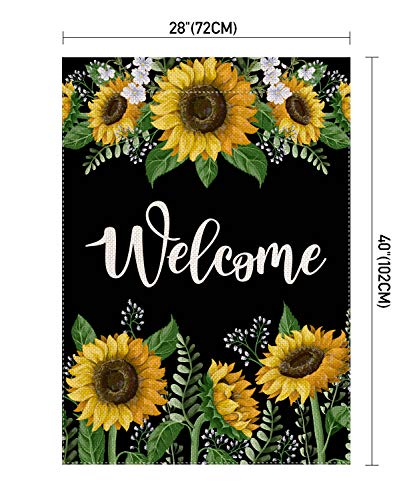 Welcome Sunflower Large House Flag Vertical Double Sided 28 x 40 Inch Summer Farmhouse Burlap Yard Outdoor Decor