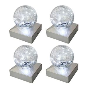 solar post lights - outdoor post cap light for fence deck or patio garden decoration- solar powered gazing ball caps, led lighting, lamp fits 4x4 - white 4 pack