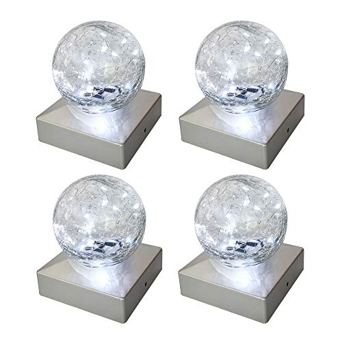 Solar Post Lights - Outdoor Post Cap Light for Fence Deck or Patio Garden Decoration- Solar Powered Gazing Ball Caps, LED Lighting, Lamp Fits 4x4 - White 4 Pack