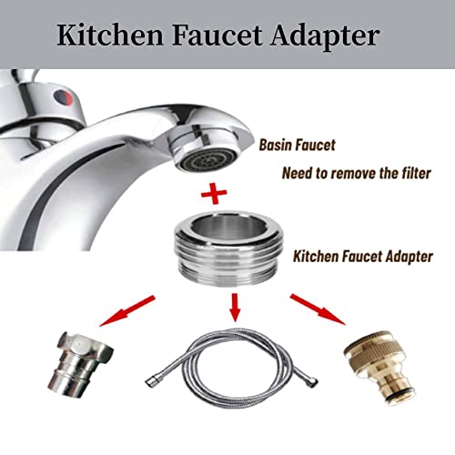 Kitchen Faucet Diverter Valve, Faucet Adapter Kitchen Sink to Garden Hose Adapter Dual Threads 15/16"-27 Male and 55/64"-27 Female to 3/4" MGH