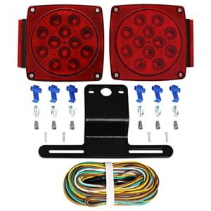 onltco 12v red led square submersible trailer lights, turn signal license brake tail light kit for under 80 inch boat camper rv trailers shorelander marine, ip68 waterproof, dot