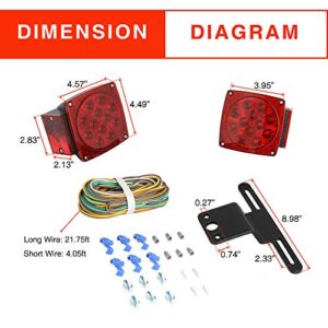 ONLTCO 12V Red Led Square Submersible Trailer Lights, Turn Signal License Brake Tail Light Kit for Under 80 Inch Boat Camper RV Trailers Shorelander Marine, IP68 Waterproof, DOT