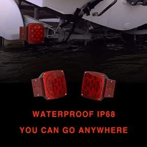 ONLTCO 12V Red Led Square Submersible Trailer Lights, Turn Signal License Brake Tail Light Kit for Under 80 Inch Boat Camper RV Trailers Shorelander Marine, IP68 Waterproof, DOT